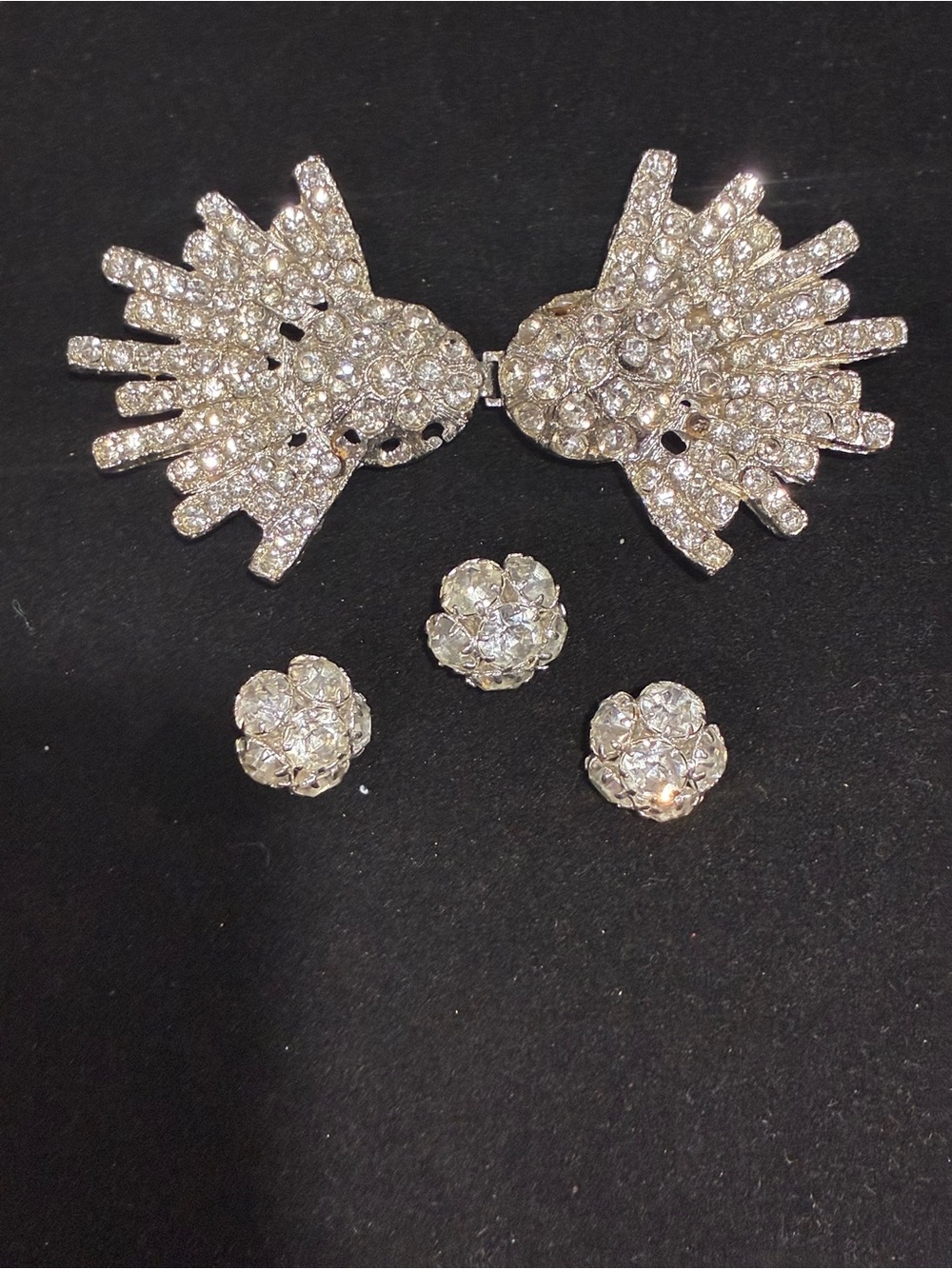 Antique Art Deco Paste Rhinestone Belt Buckle & Button Set - Picture 2 of 9